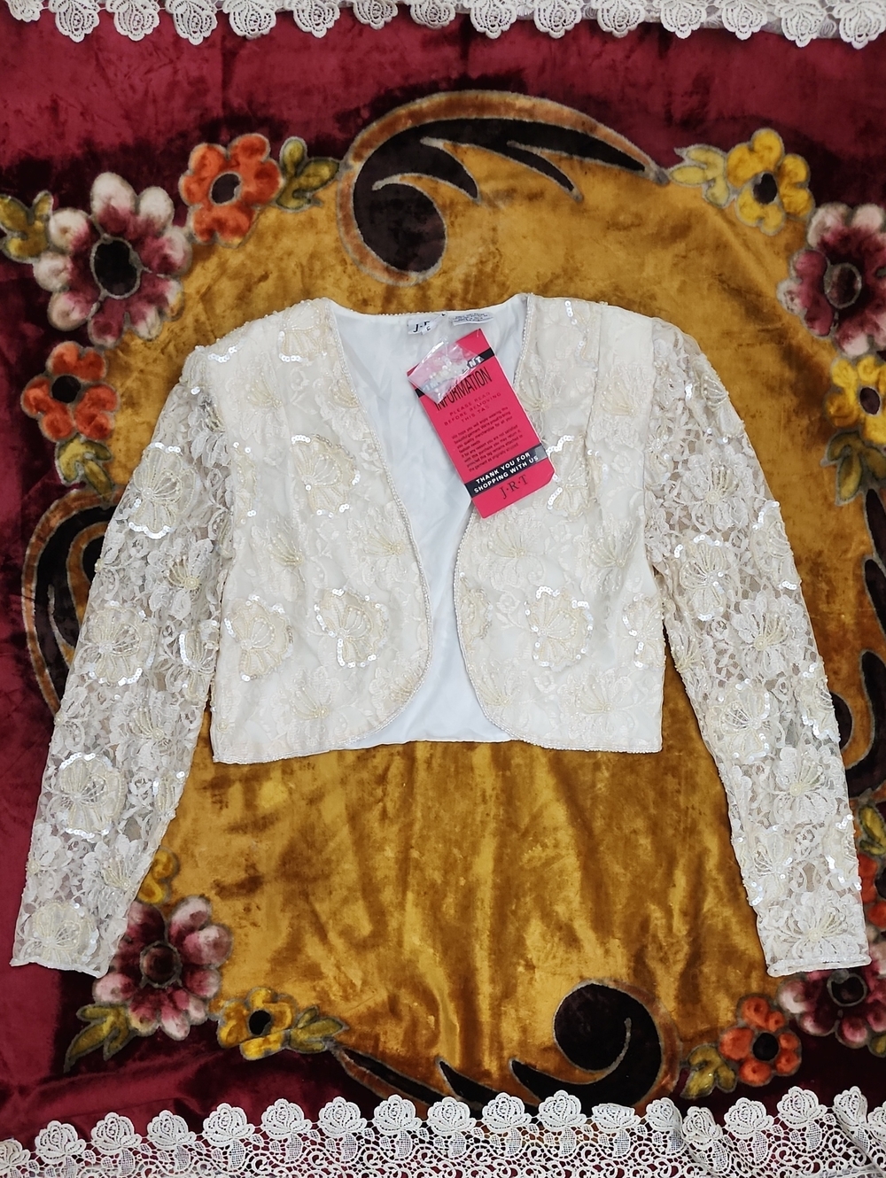 NWT VINTAGE Women's Ivory Beaded Lace Bolero Jacket - JRT (Deadstock)